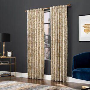 Aubry Shimmering Floral Gold Polyester 52" W x 84"L Back Tab Blackout Curtains